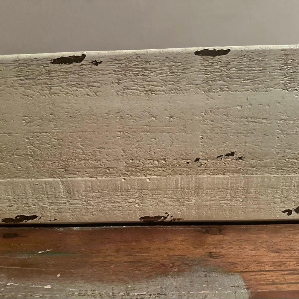 Vintage wood & metal shelf with cubbies and hooks